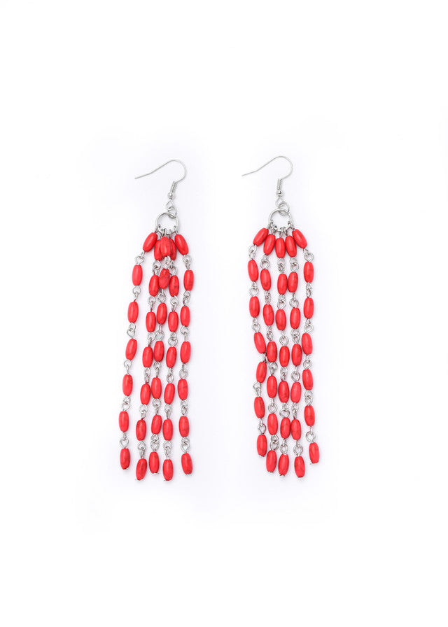 The Red Beaded Tassel Earrings