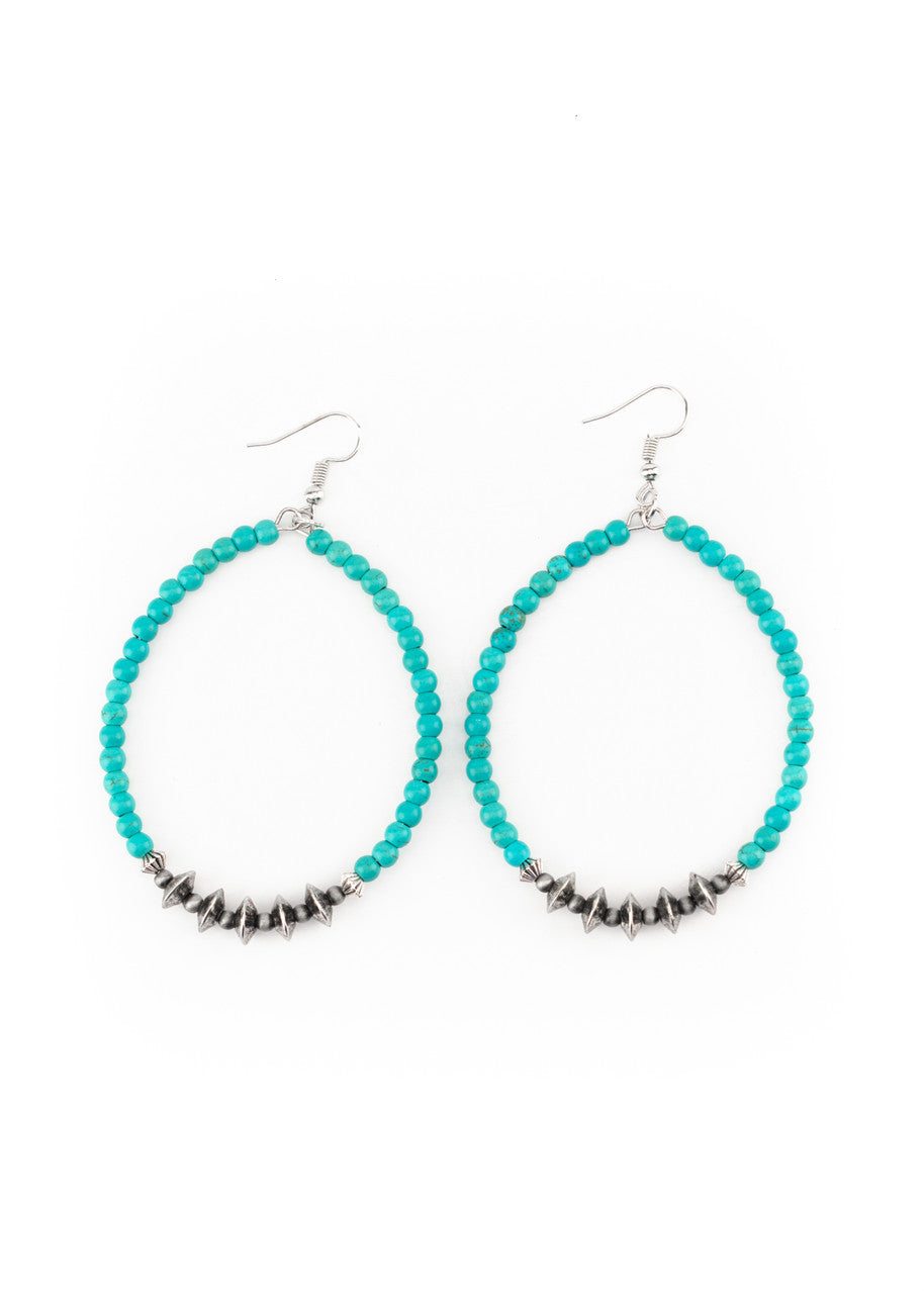 The Turquoise Beaded & Silver Disc Accent Hoop Earrings