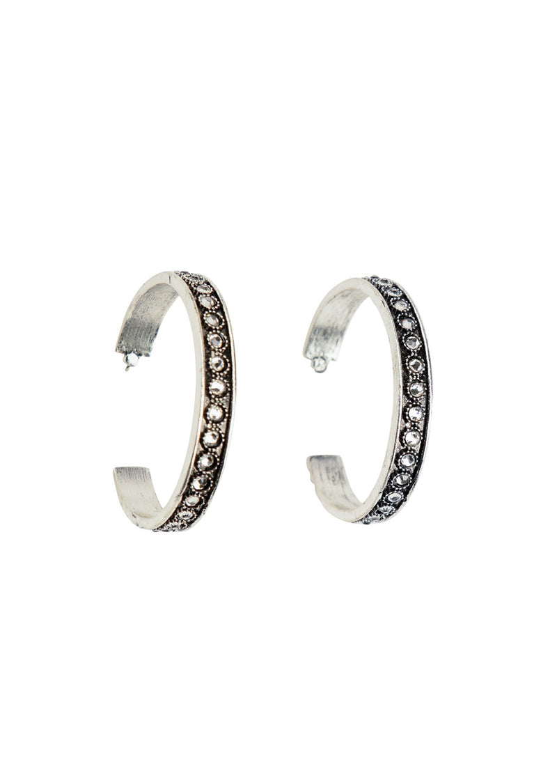 The Burnished Silver & Rhinestone Hoop Earrings