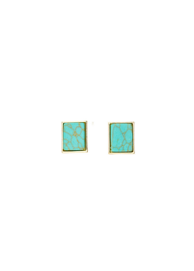 The Gold Rectangle Turquoise Stud Earrings