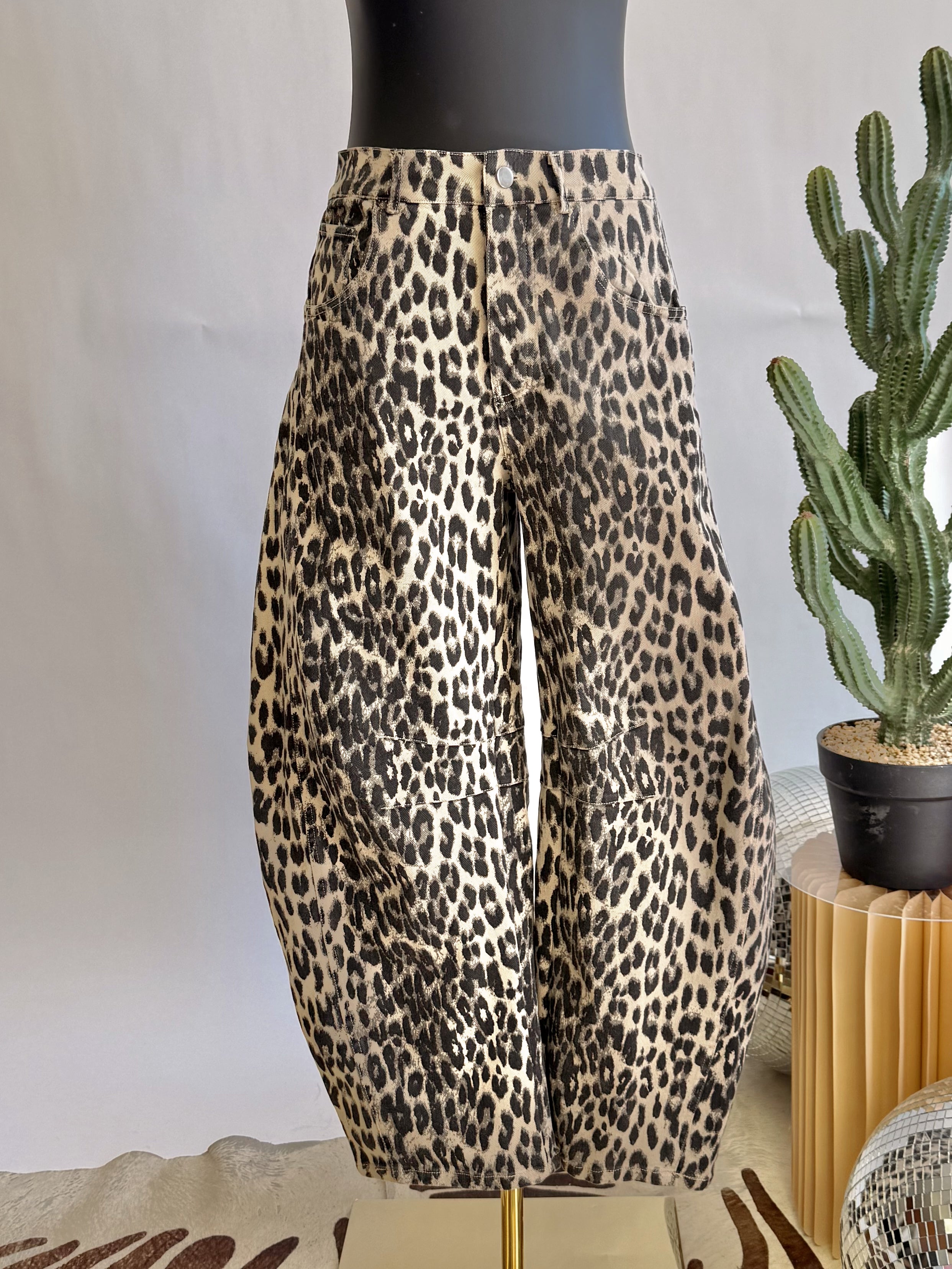 The Lala Leopard Barrel Jeans