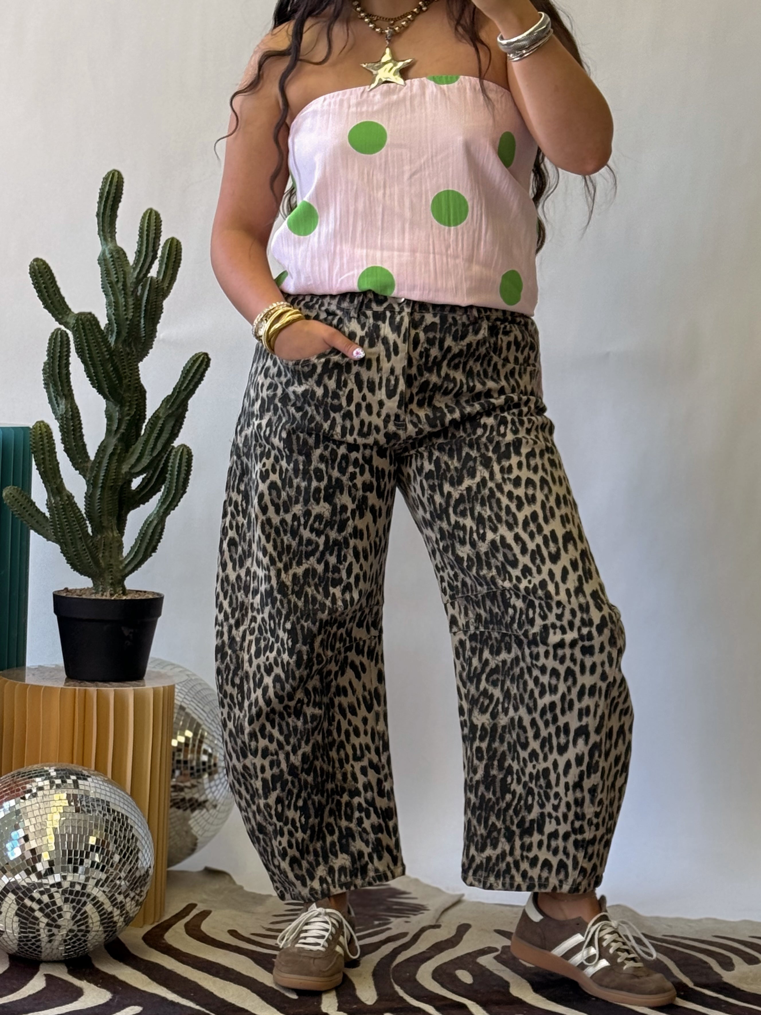 The Lala Leopard Barrel Jeans