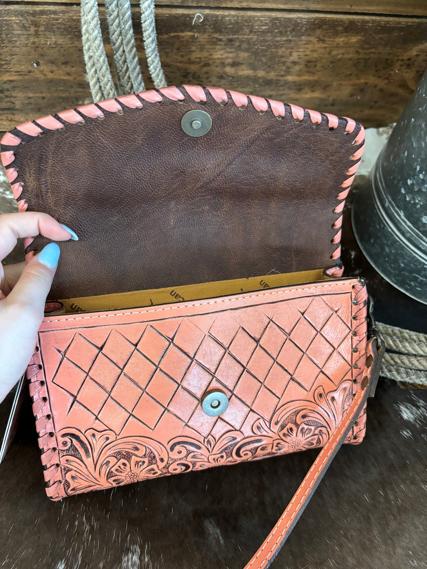 The Coral Tooled Leather Crossbody Purse