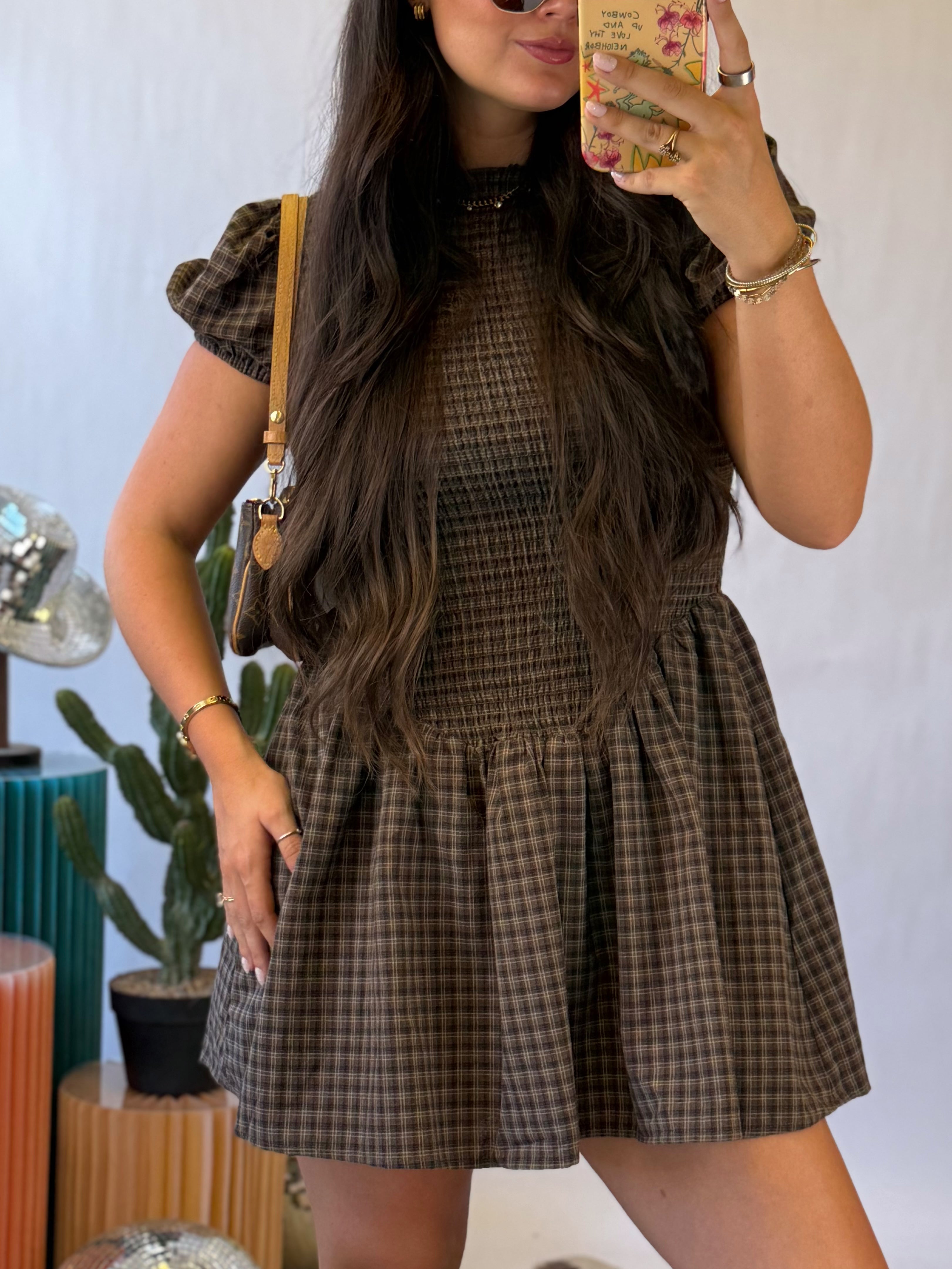 The Mocha Harvest Smocked Mini Dress