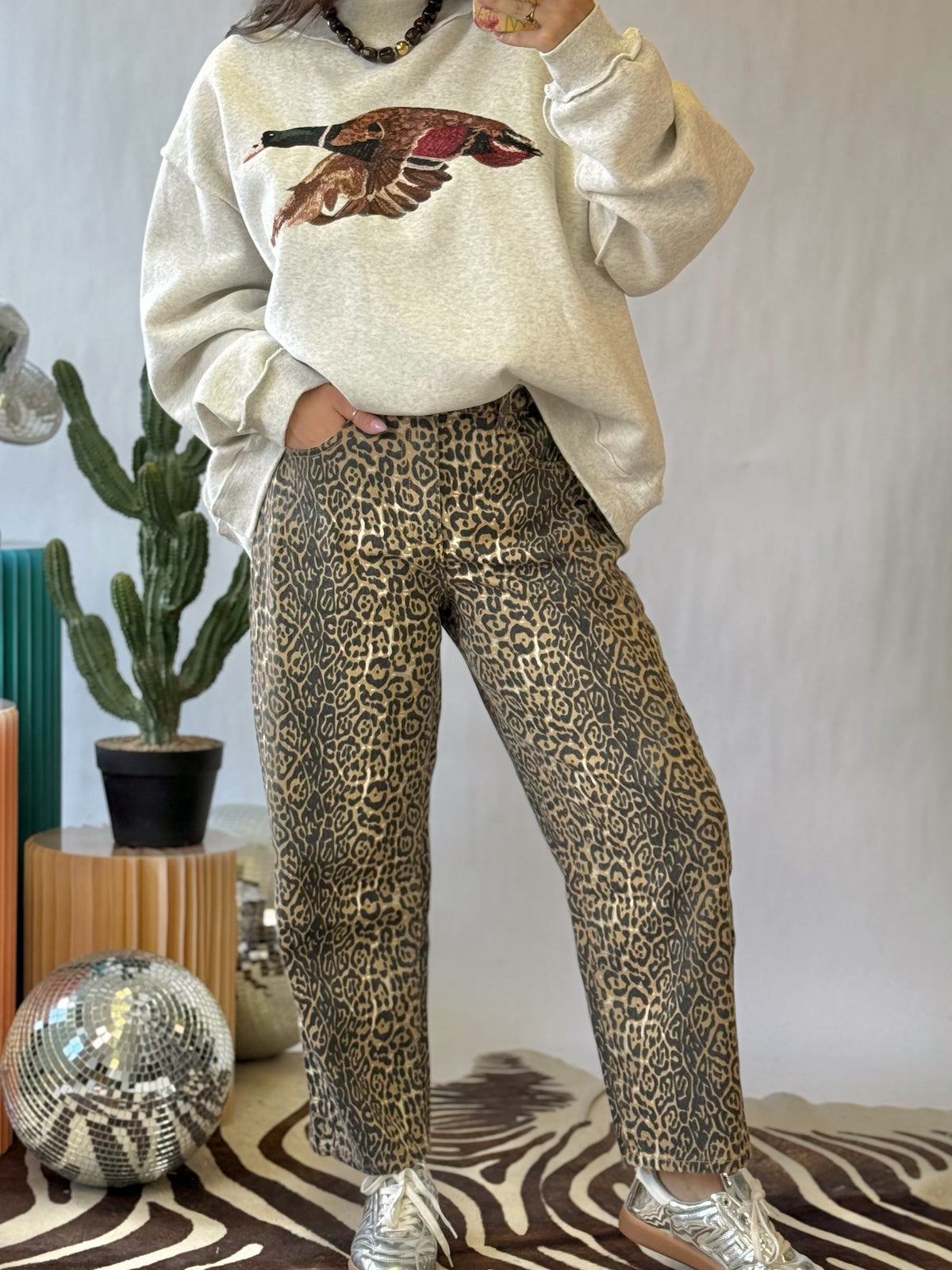 The Wild Side Leopard Barrel Jeans
