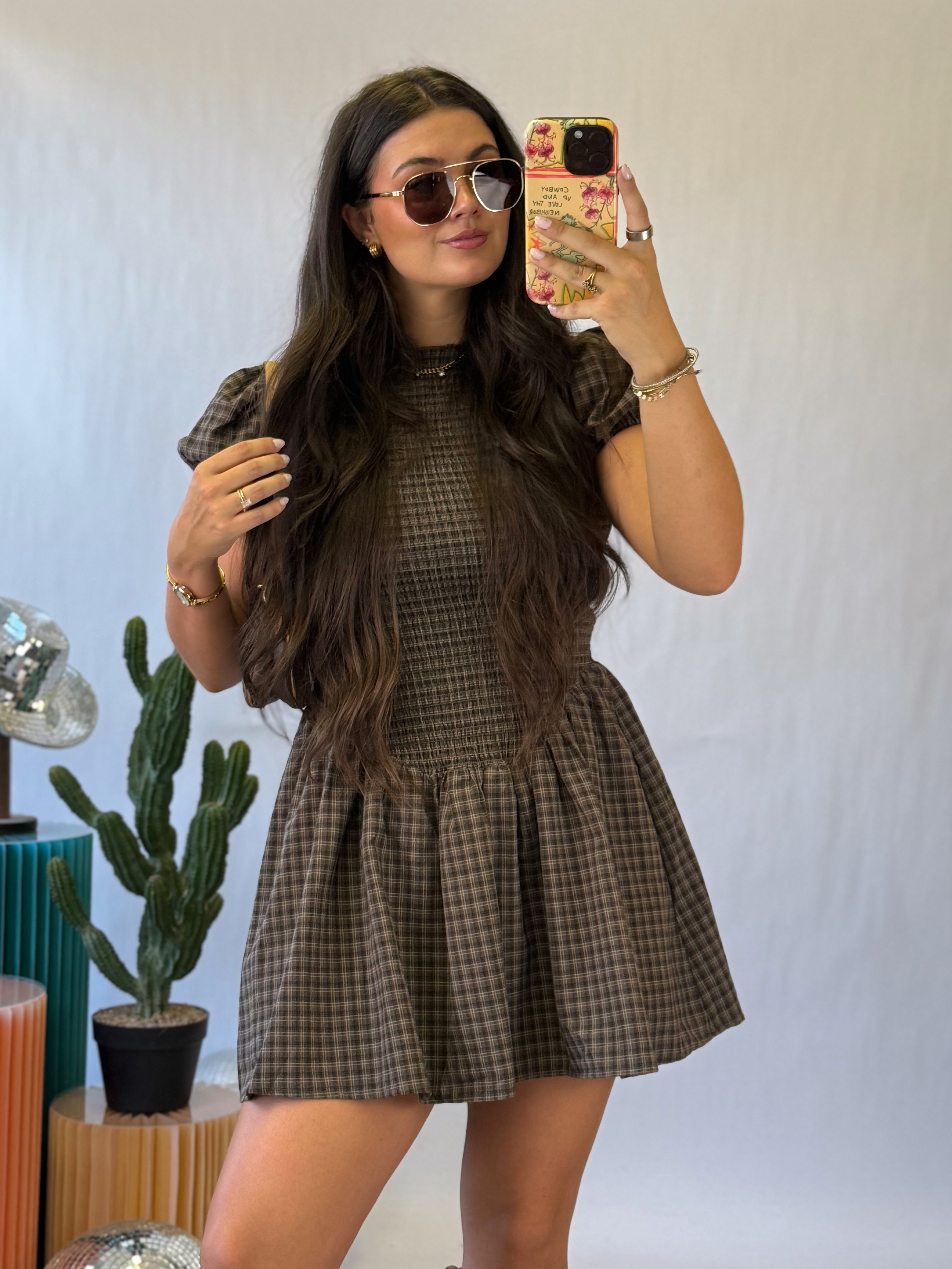 The Mocha Harvest Smocked Mini Dress