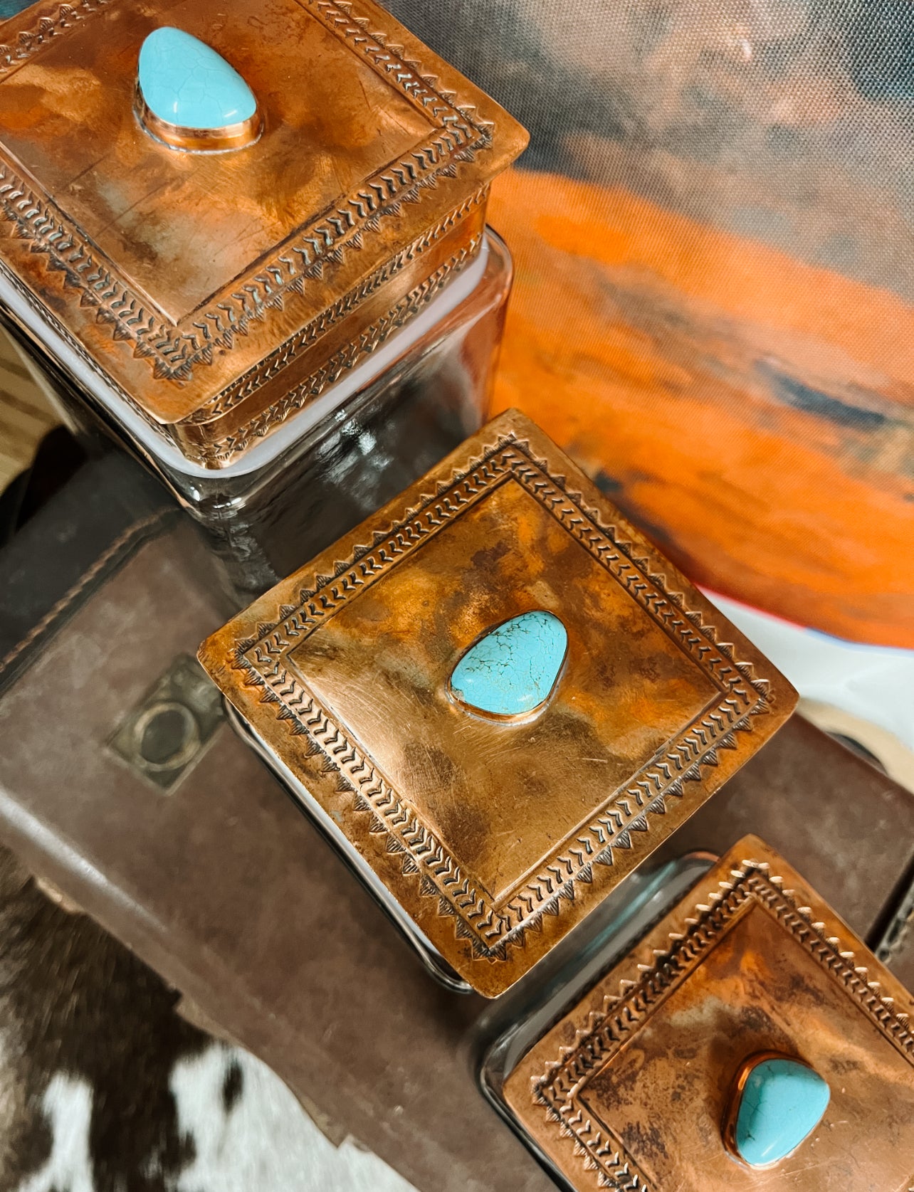 The Stamped Copper and Turquoise Canisters
