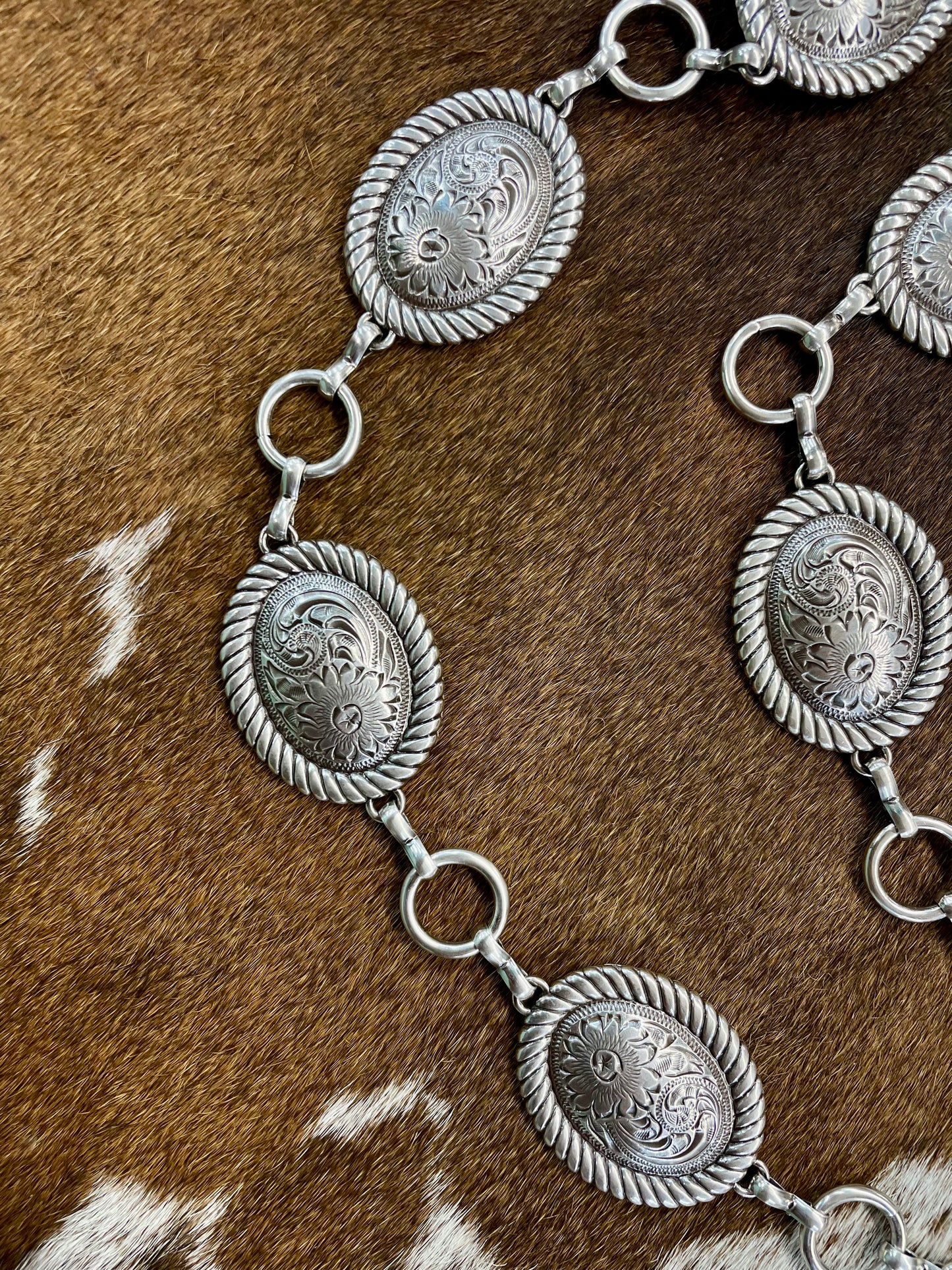 The Silver Etched Floral Concho Belt