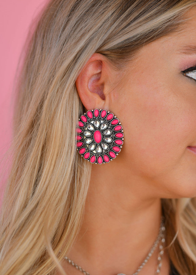 The Pink Rhinestone Cluster Earrings