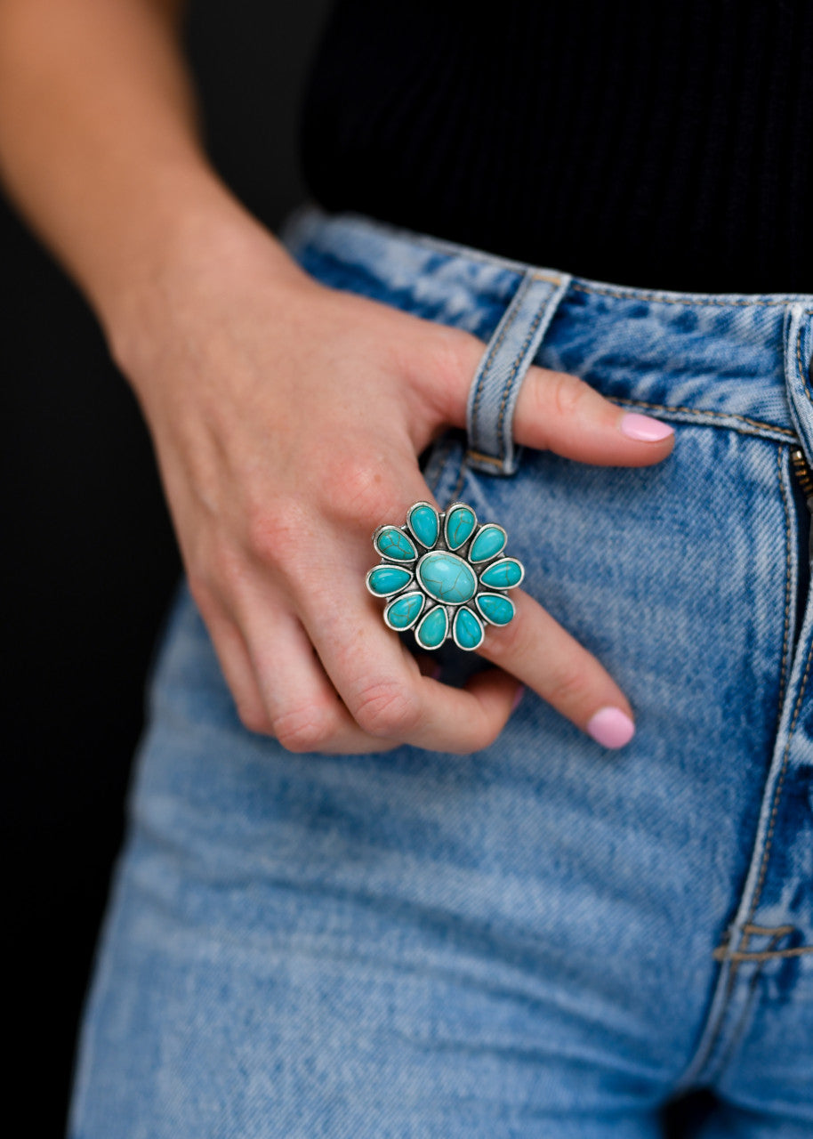 The Adjustable Turquoise Flower Cluster Ring