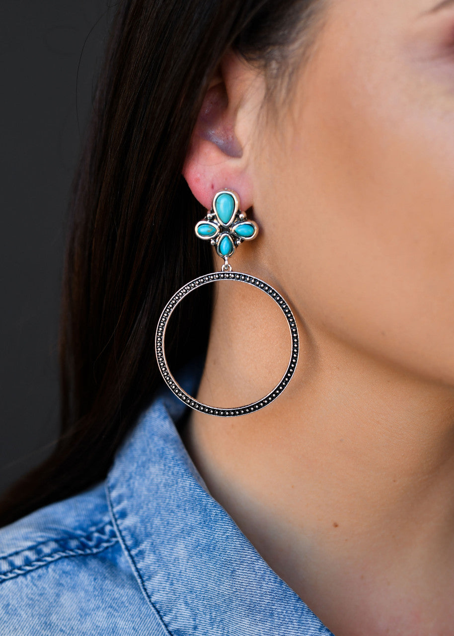 The Kennadie Turquoise Cluster Post Hoop Earrings