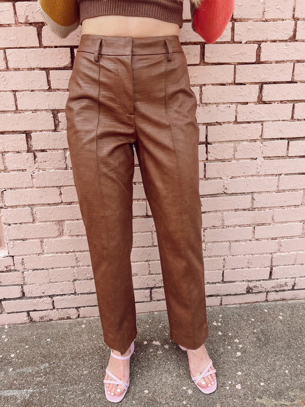 The Always Edgy Snake Print Leather Pants - Brown