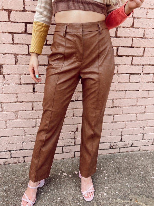 The Always Edgy Snake Print Leather Pants - Brown