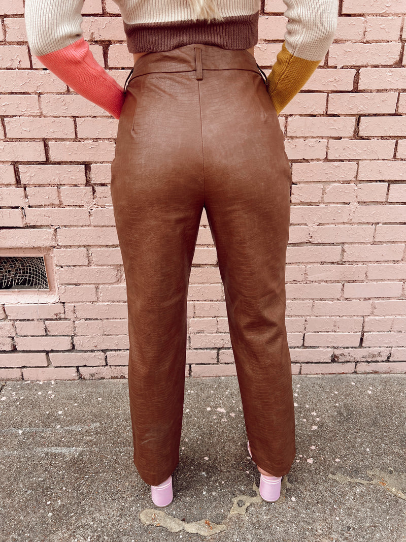 The Always Edgy Snake Print Leather Pants - Brown