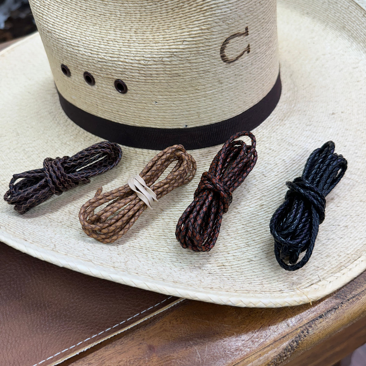10 Pc Leather Braided Hat Bands for Cowboy Fedora Hats Western Leather Hat Band - Black/Brown with Silver Ornaments  main image 4