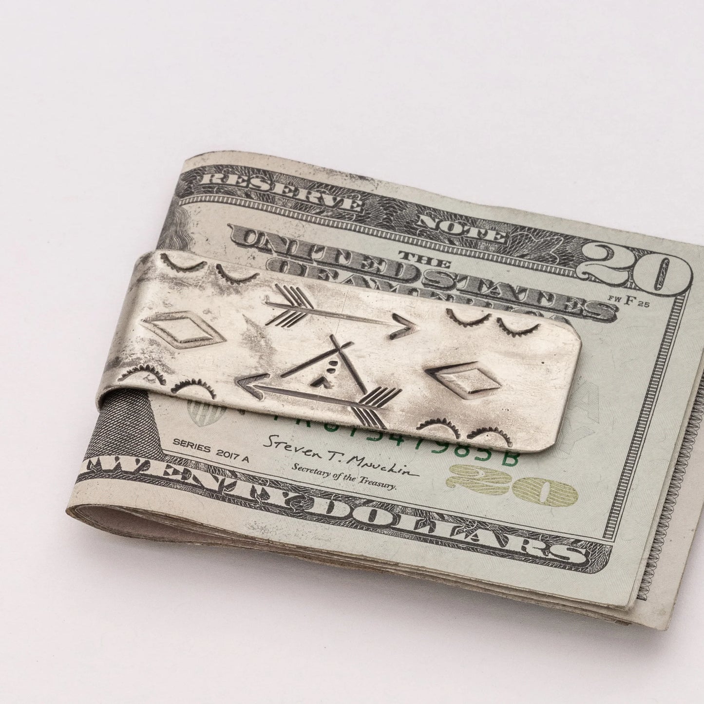 The Silver Stamped Money Clip - Teepee