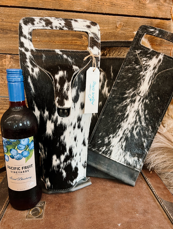The Agave Sky Cowhide Wine Bag - Salt & Pepper